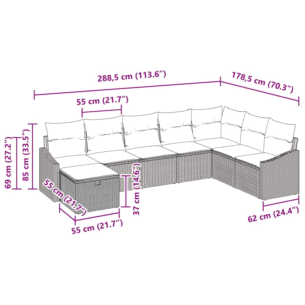 Garten-Sofa-Set mit Kissen 8 pcs Hellgrau Poly Rattan